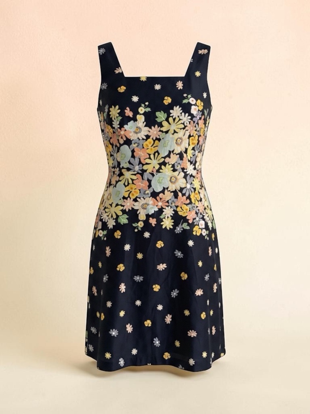LOFT outlet Navy Floral Sundress with Pastel Blooms 8 petite